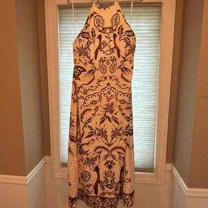 Elegant Brown and Cream Halter Dress